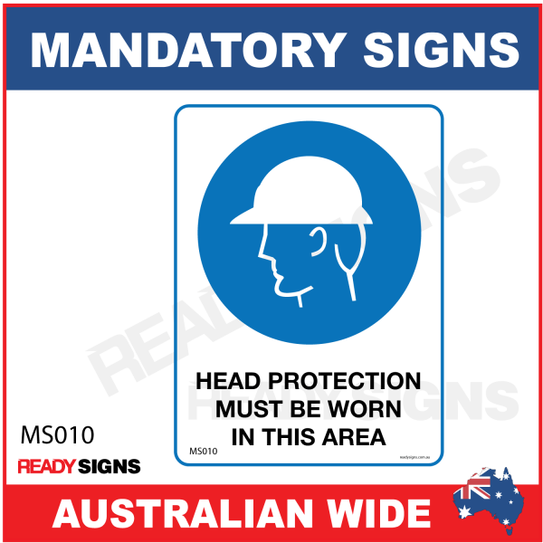 MANDATORY SIGN - MS010 - HEAD PROTECTION MUST BE WORN IN THIS AREA